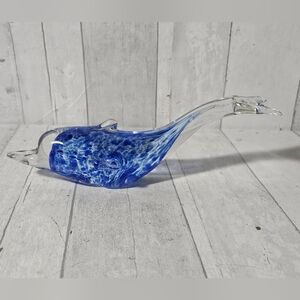 Elegant Blue Glass Dolphin Paper Weight